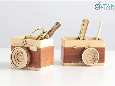 Hộp cắm bút gỗ mô hình máy ảnh W-HCB-03